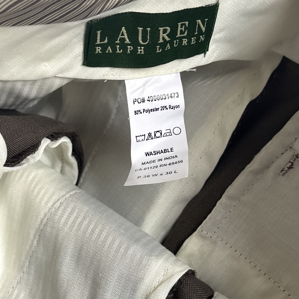 Lauren Ralph Lauren Dress Pants Men 36x30 Taupe Pleated Cuffed NWT - Picture 3 of 3